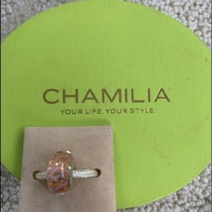 Peach-pink swirl Murano class Chamilia bead !